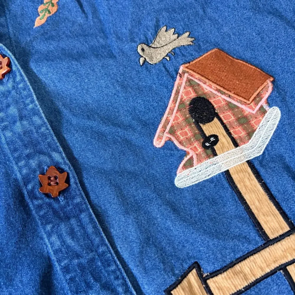 Vintage Denim Fall Harvest Embroidered Button Up - Picture 3 of 6